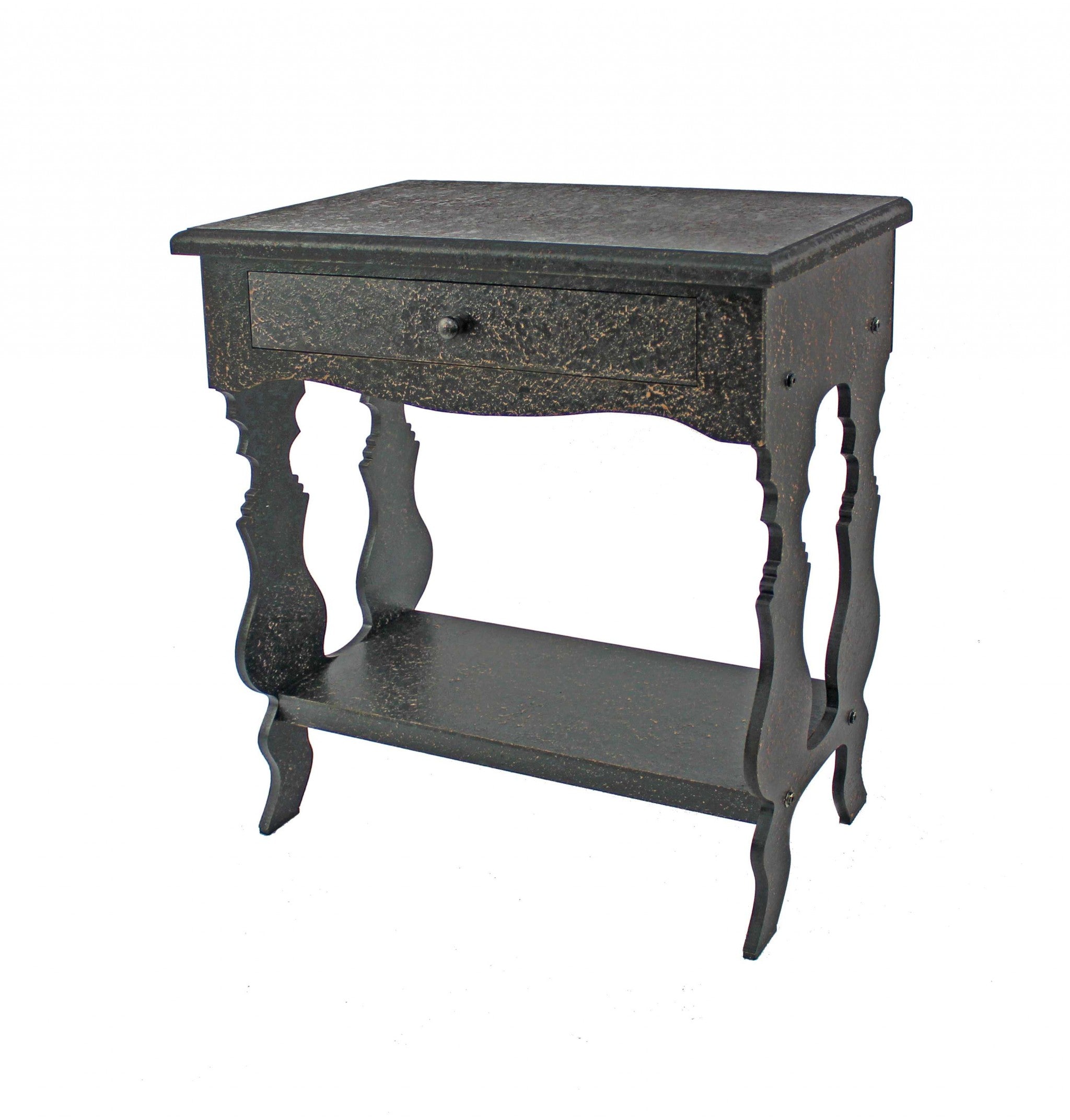 29" Black End Table With Drawer And Shelf