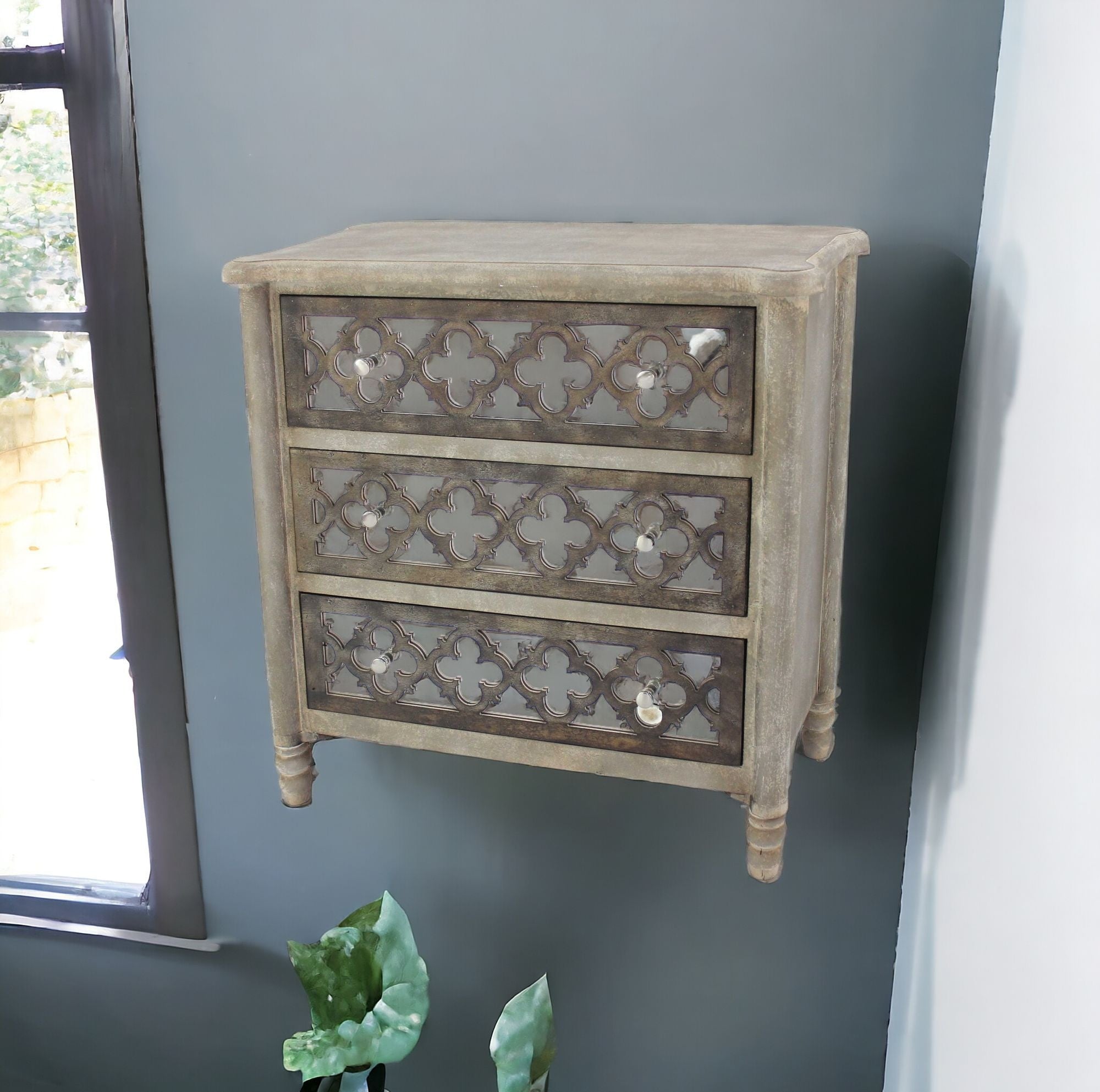 15" Brown Standard Accent Cabinet With Three Drawers