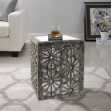 18" Mirrored And Solid Wood Square Distressed Coffee Table