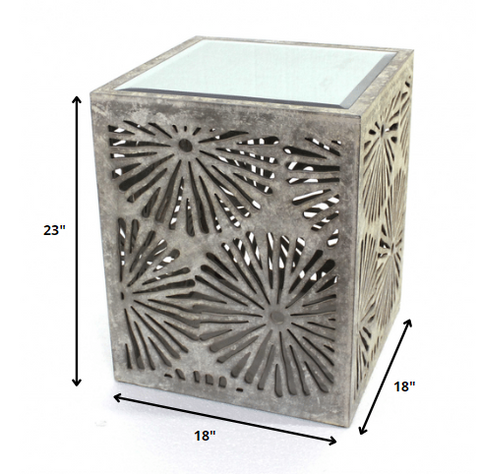 23" Grey And Clear Glass End Table