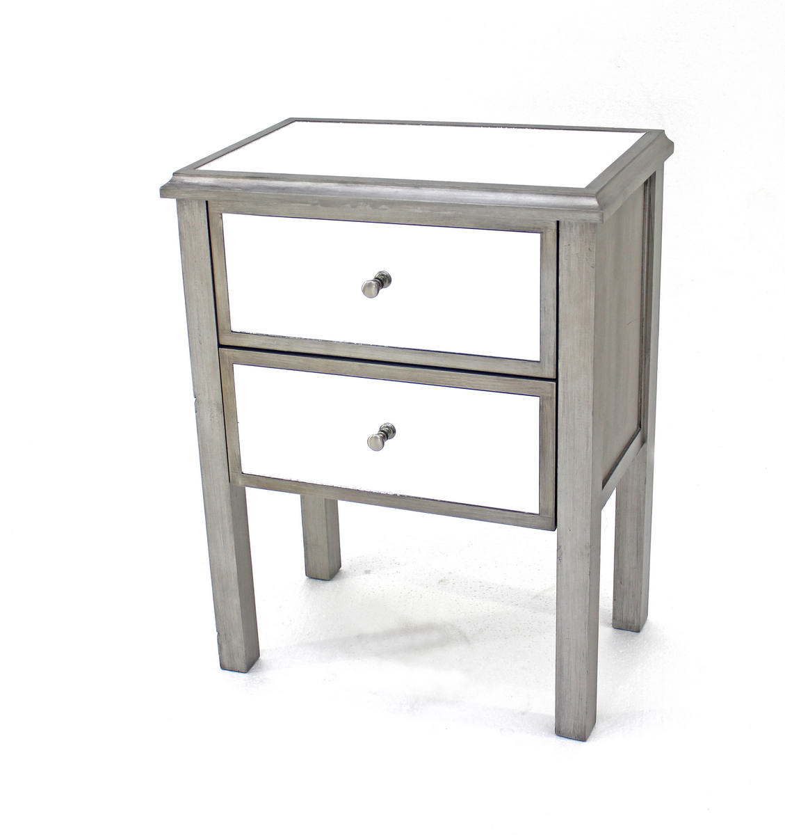 31" Silver Mirrored End Table With Two Drawers