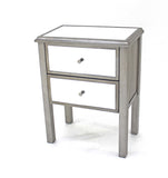 31" Silver Mirrored End Table With Two Drawers