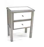 31" Silver Mirrored End Table With Two Drawers