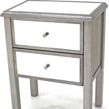 31" Silver Mirrored End Table With Two Drawers