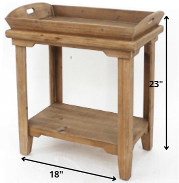 18" X 23" X 18" Natural, Rustic, Wooden - Table With Serving Tray Top