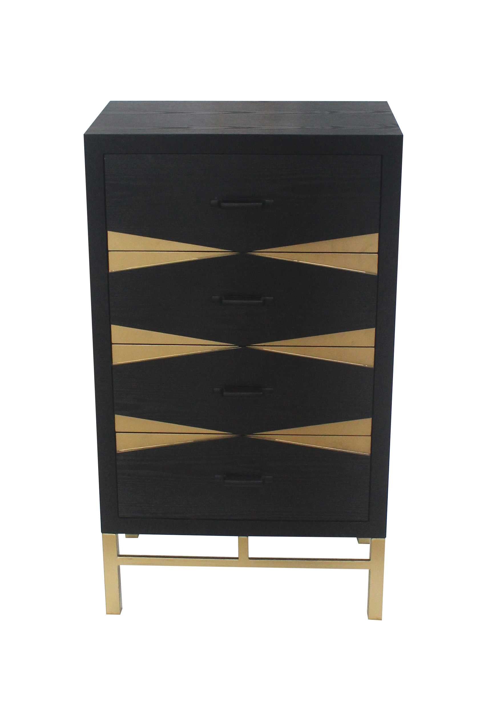 40" Gold And Black Solid Wood End Table With Four Drawers