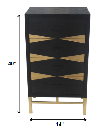 40" Gold And Black Solid Wood End Table With Four Drawers