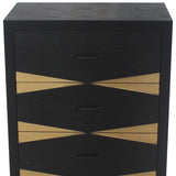 40" Gold And Black Solid Wood End Table With Four Drawers