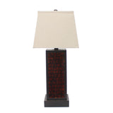 31" Black Metal Bedside Table Lamp With White Shade