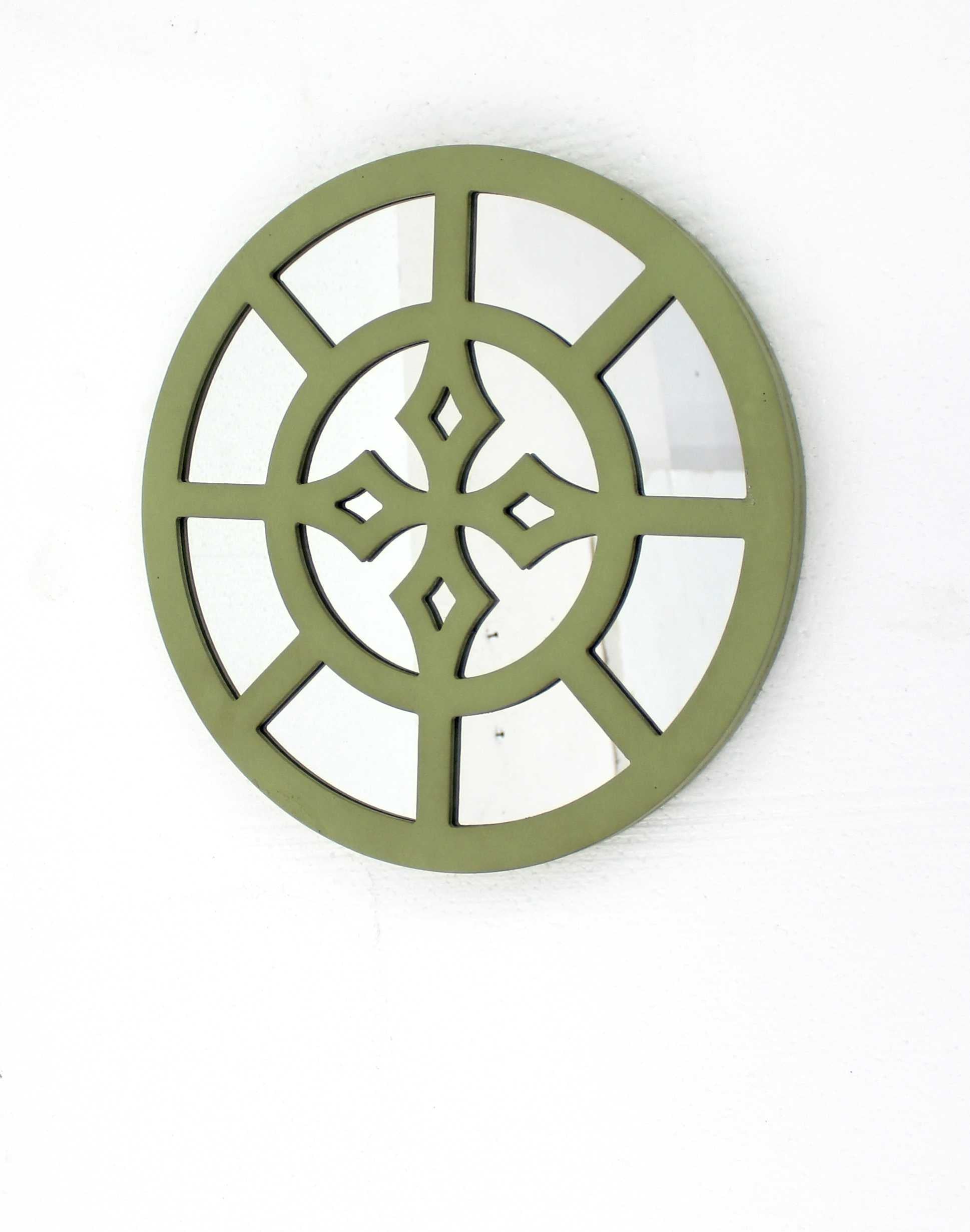 16" X 16" Green Round Geometric Wall Mirror