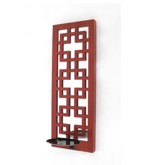 17" X 6" X 5" Red, Vintage Wood, Lattice Mirror - Candle Holder Sconce