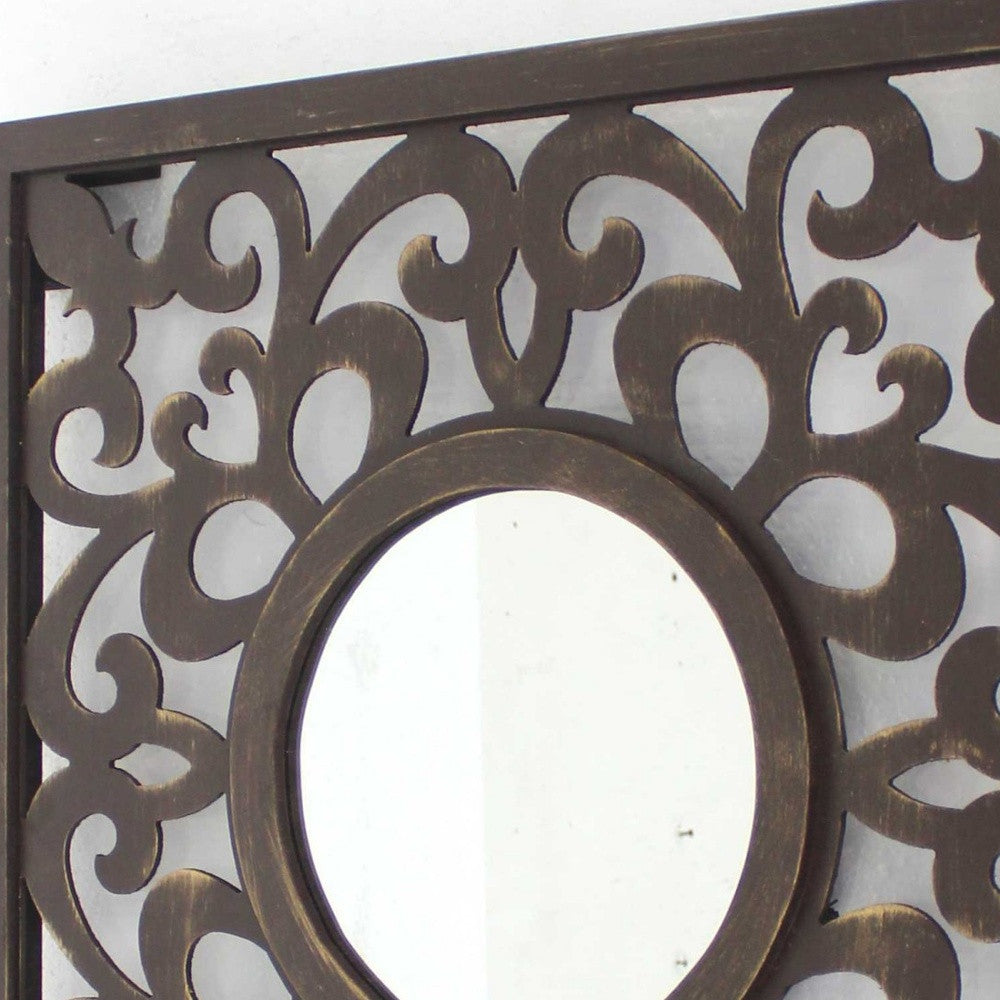 Brown Round Accent Mirror