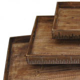 19 X 12 Brown Wood Tray Set