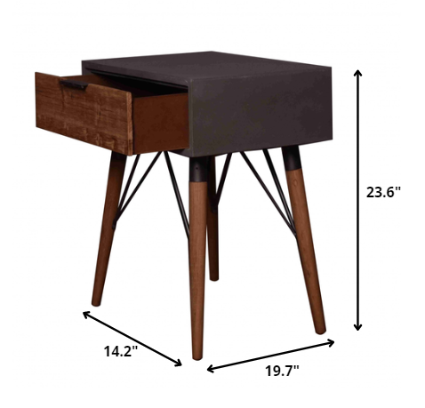 24" Dark Brown Solid Wood End Table With Drawer