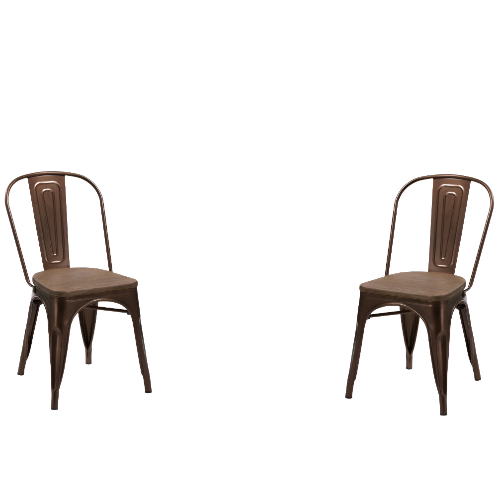 Set Of Two Brown Brown Wood Slat Back Dining Chairs