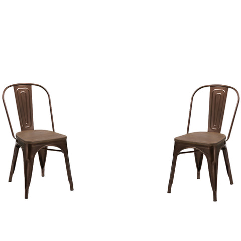 Set Of Two Brown Brown Wood Slat Back Dining Chairs