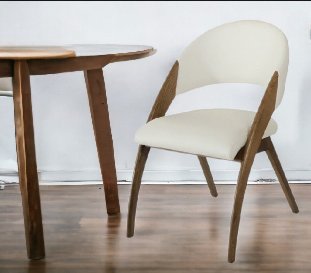 31" Walnut Wood And Cream Leatherette Dining Chair