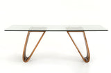 30" Walnut Wood And Glass Dining Table