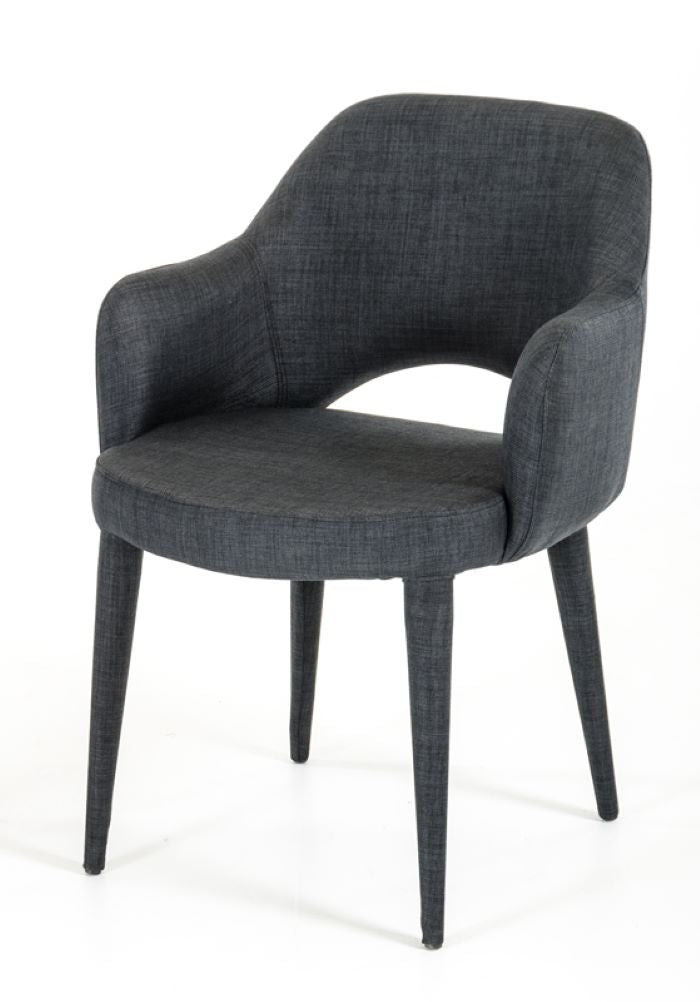 34" Dark Grey Fabric And Metal Dining Chair