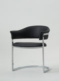 30" Black Leatherette And Stainless Steel Dining Chair