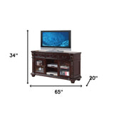 65" Dark Brown Wood Cabinet Enclosed Storage TV Stand