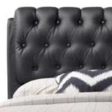 King Tufted Black Upholstered Faux Leather Bed With Nailhead Trim