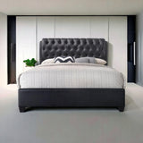 King Tufted Black Upholstered Faux Leather Bed With Nailhead Trim