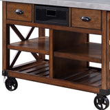 Brown And Silver 48" Rolling Kitchen Cart With Storage