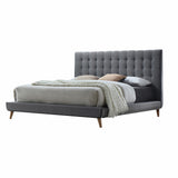 King Tufted Gray And Light Gray Upholstered Linen Bed