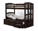 80" X 41" X 71" Espresso Twin Over Twin Bunk Bed And Trundle With 3 Drawers