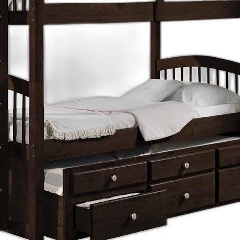 80" X 41" X 71" Espresso Twin Over Twin Bunk Bed And Trundle With 3 Drawers