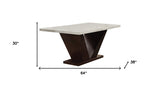 65" Contemporary White Marble And Walnut Dining Table