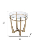 25" Champagne And Clear Glass Round End Table