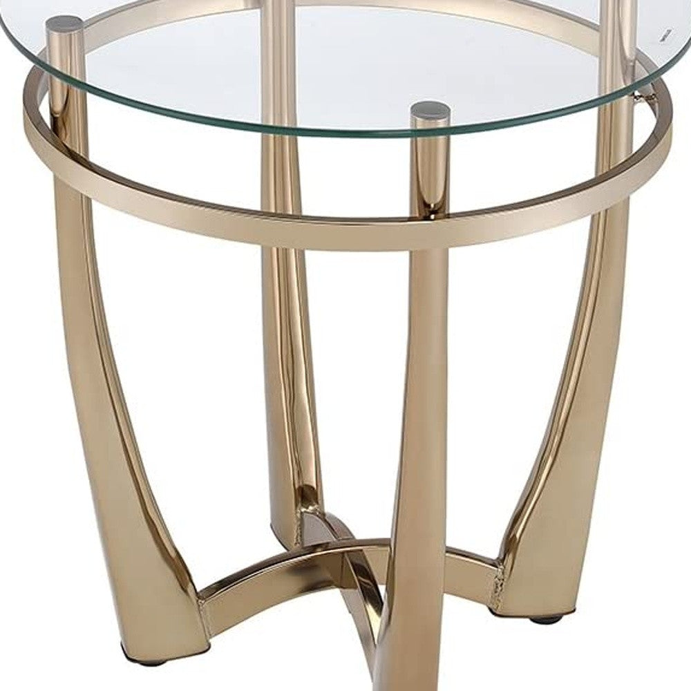 25" Champagne And Clear Glass Round End Table