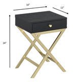 24" Gold And Black Solid Wood End Table With Drawer