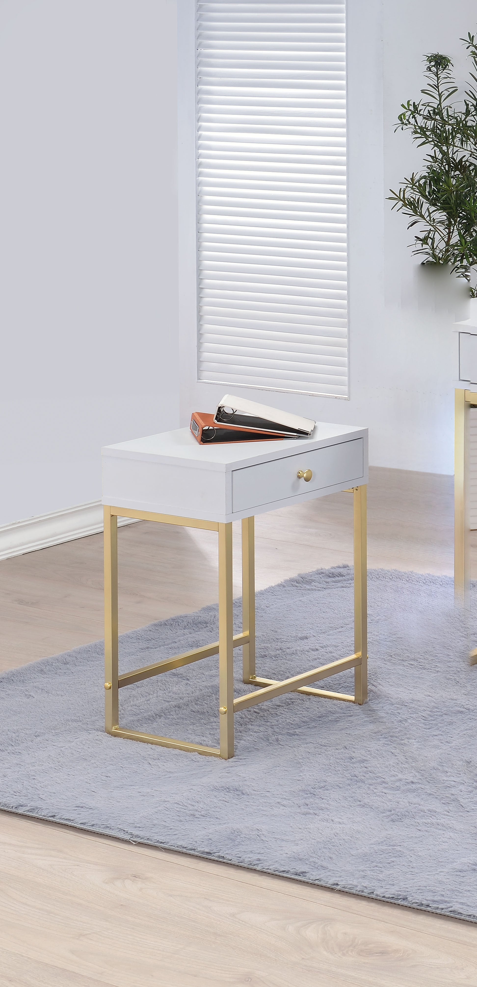 24" Gold And Black Solid Wood End Table With Drawer