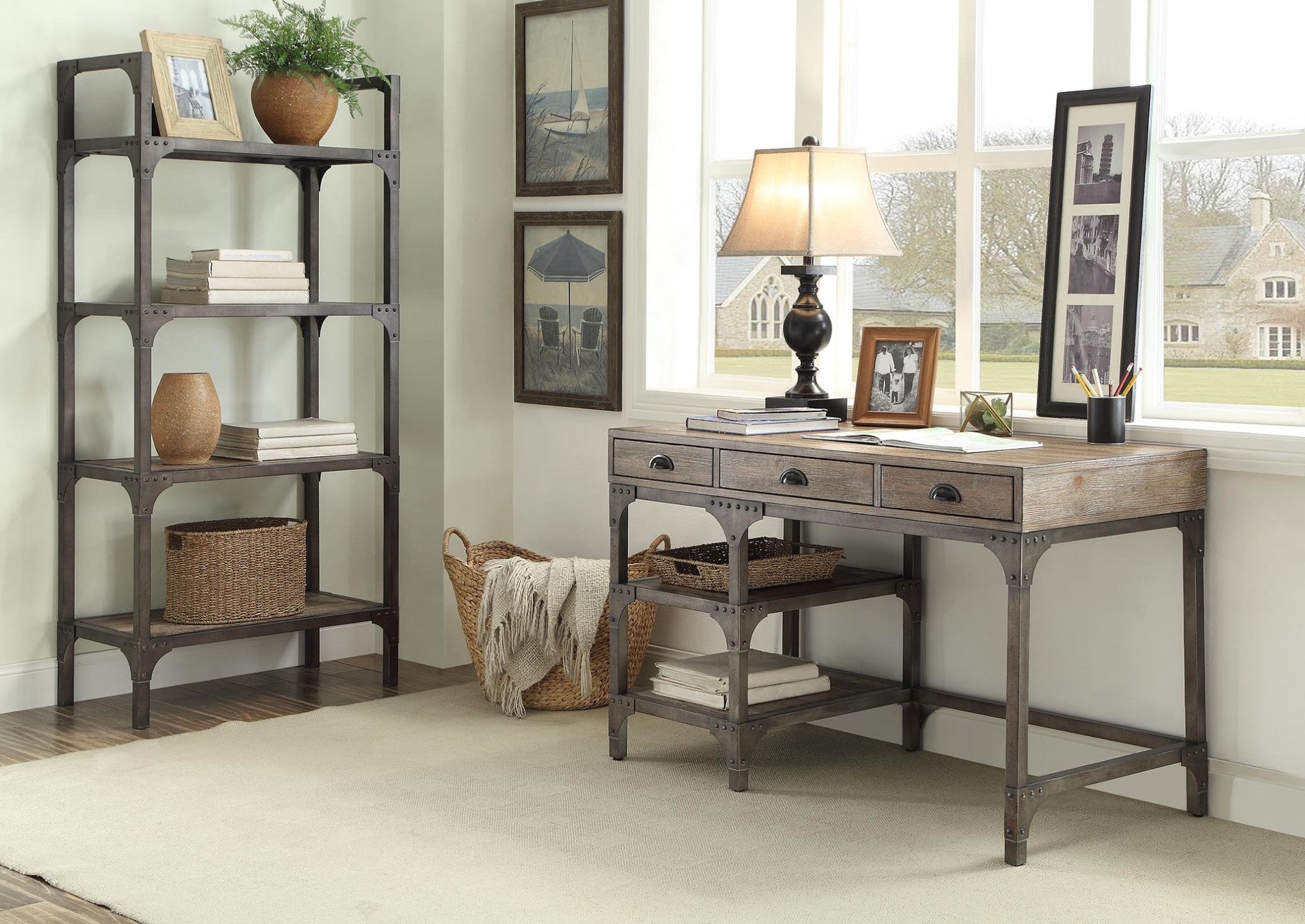 47" Natural and Gray Writing Desk With Three Drawers