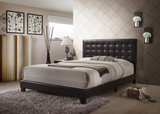 Solid Wood Queen Tufted Espresso Upholstered Faux Leather Bed