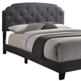 Queen Tufted Gray Upholstered Linen Bed With Nailhead Trim