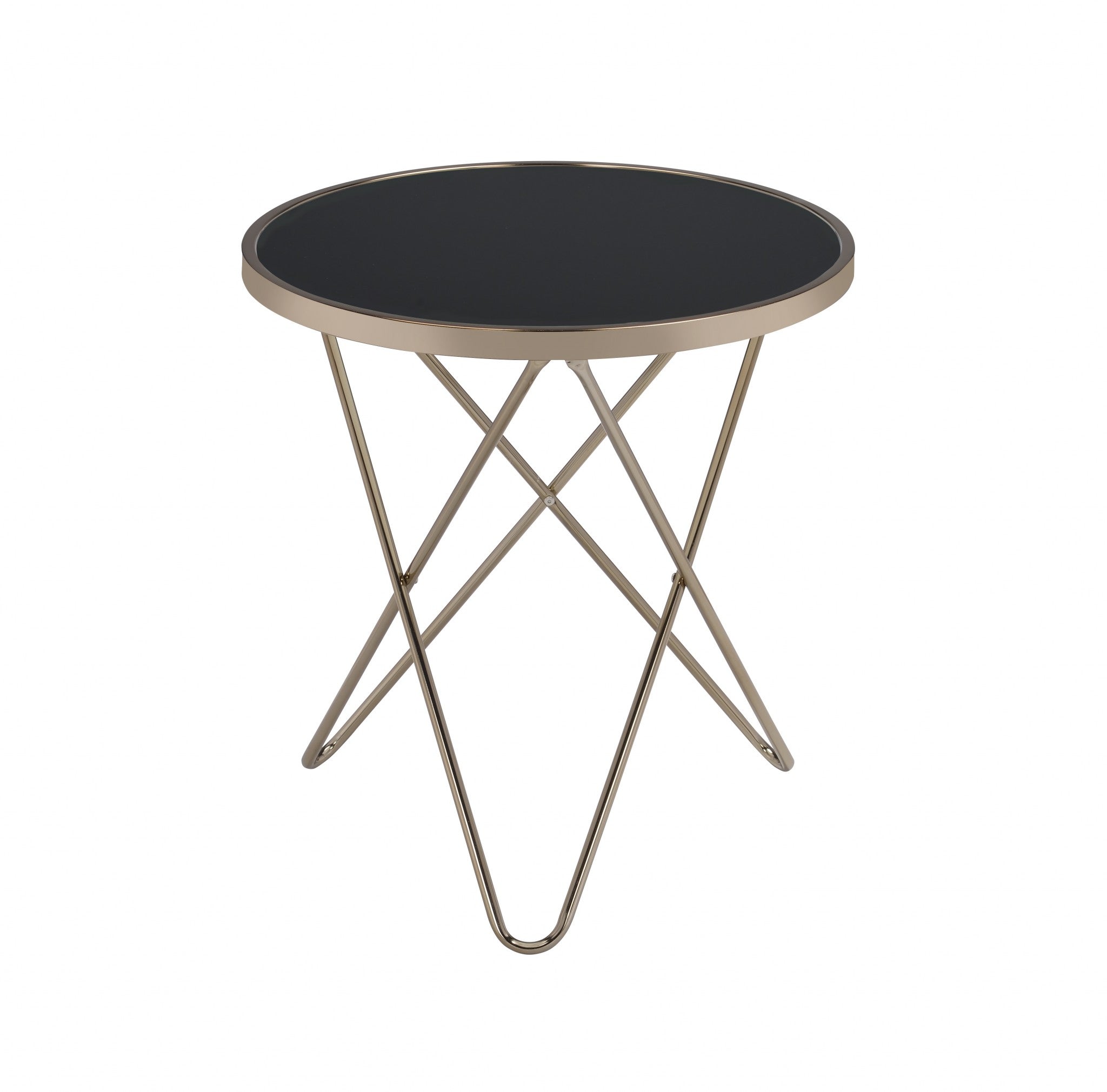 22" Brass And Clear Glass Round End Table