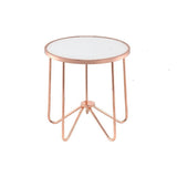 22" Rose Gold And Clear Glass Round End Table