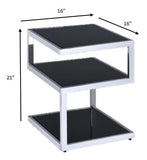 Black Glass And Chrome 3 Tier Shelves End Table