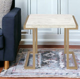 24" Stainless And White Faux Marble End Table