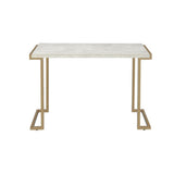 44" White And Gold Faux Marble And Iron Coffee Table