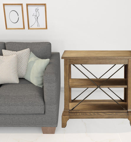 24" Oak And Brown End Table With Two Shelves