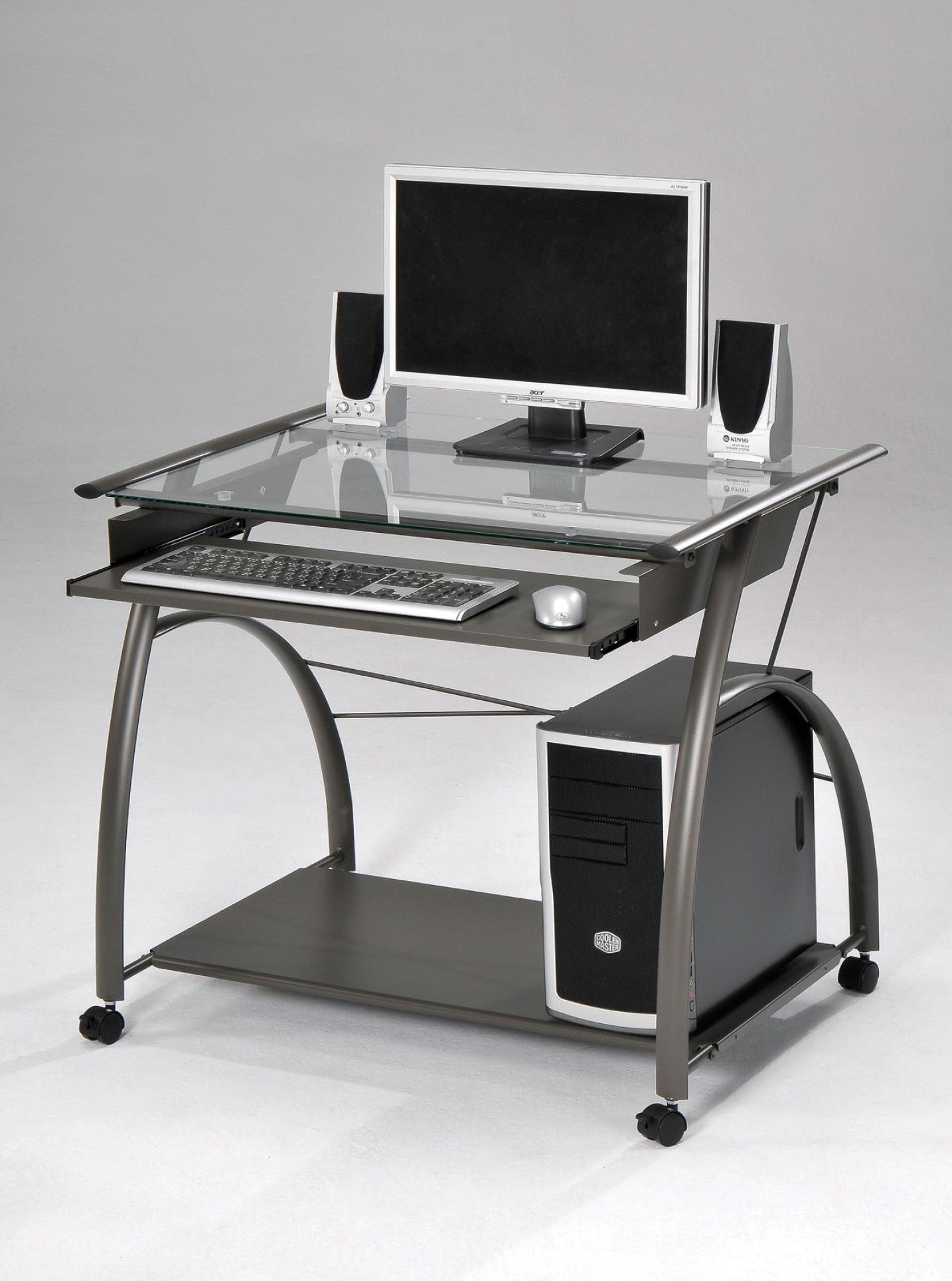 32" Clear and Silver Glass Mirrored Computer Desk
