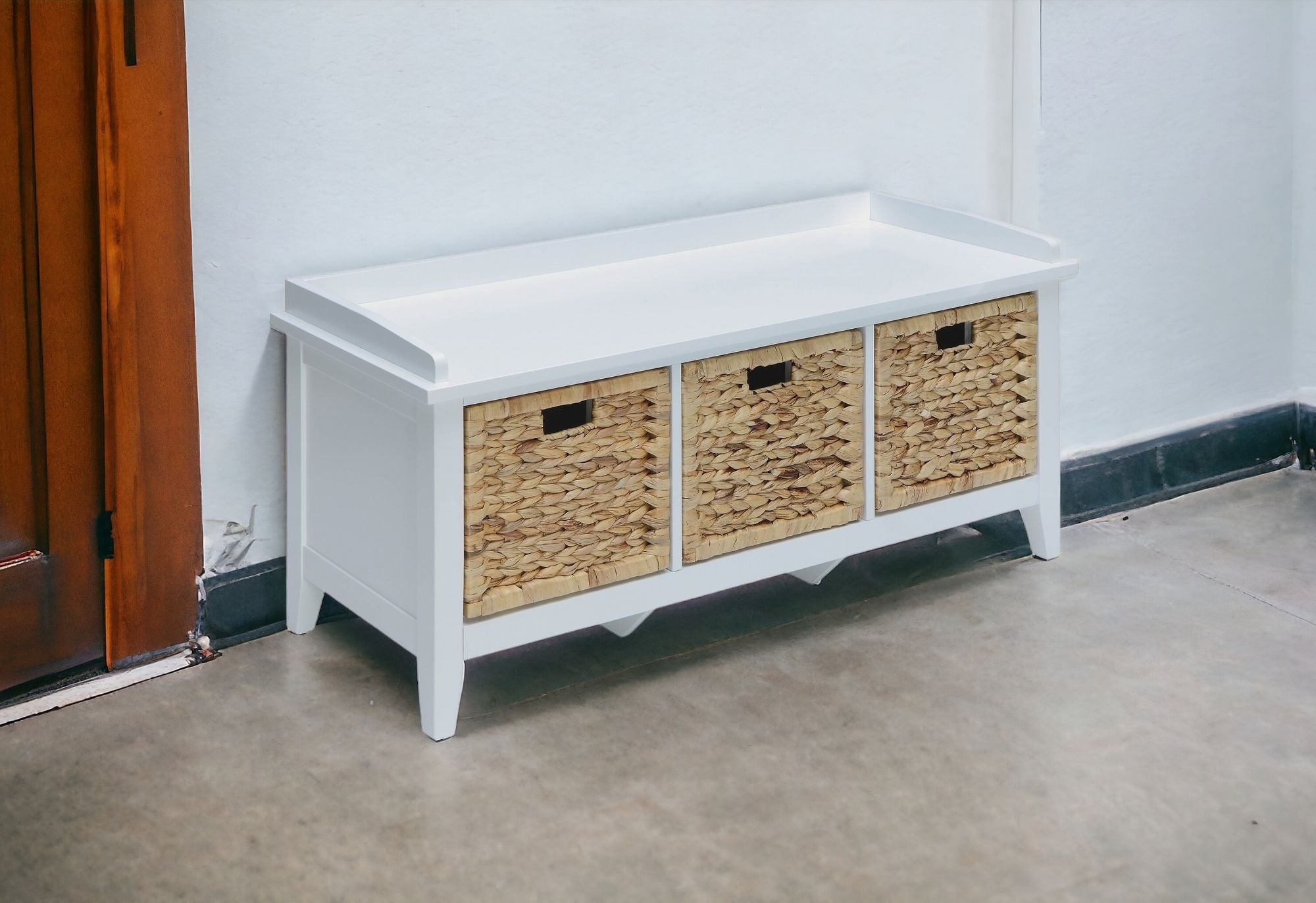 43" White Bench with Drawers