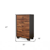 32" Walnut And Espresso Manufactured Wood Five Drawer Chest