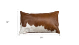 12" X 20" Brown and White Cowhide Throw Pillow