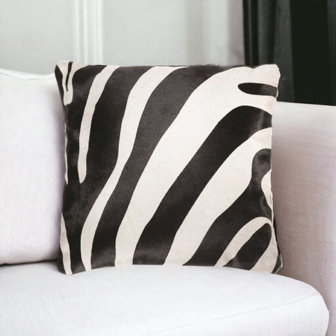 18" Black and Off White Cowhide Throw Pillow